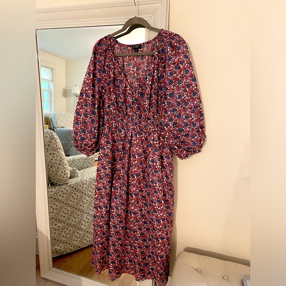 J. Crew Floral Smocked Waist Midi Dress